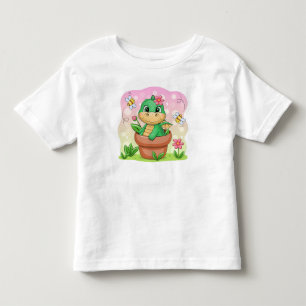 Niedlicher Cartoon, grüner Drache in der Blume Kleinkind T-shirt