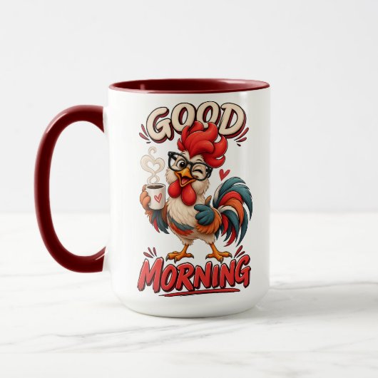 Niedlicher Cartoon-Hahn mit Tasse | (Links)