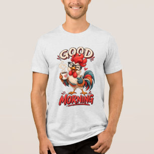 Niedlicher Cartoon-Hahn mit Tasse   Tri-Blend Shirt