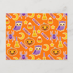 Niedlicher Cartoon Halloween-Design mit Pumpkins Postkarte