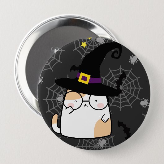 Niedlicher Cartoon Halloween Katze mit Brille Button (Vorne & Hinten)