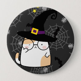 Niedlicher Cartoon Halloween Katze mit Brille Button