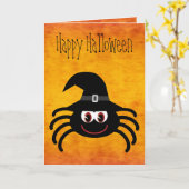 Niedlicher Cartoon Halloween Spider Orange Karte (Gelbe Blume)