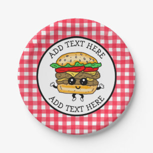 Niedlicher Cartoon Hamburger Barbecue oder Geburts Pappteller