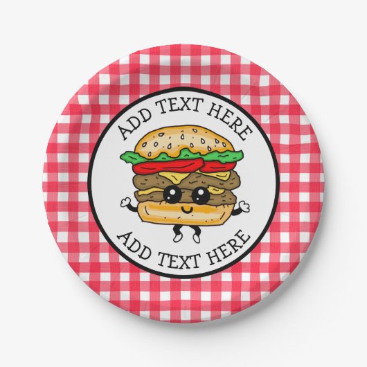 Niedlicher Cartoon Hamburger Barbecue oder Geburts Pappteller (Vorderseite)