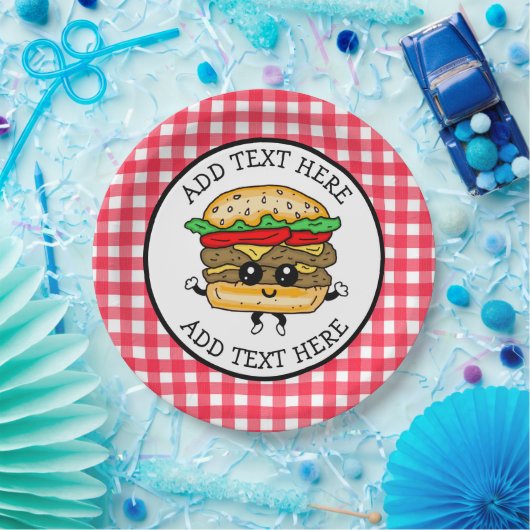Niedlicher Cartoon Hamburger Barbecue oder Geburts Pappteller (Party)