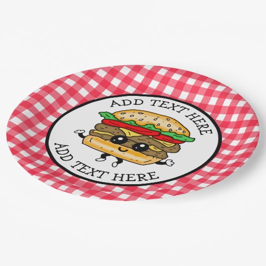 Niedlicher Cartoon Hamburger Barbecue oder Geburts Pappteller (Schrägansicht)