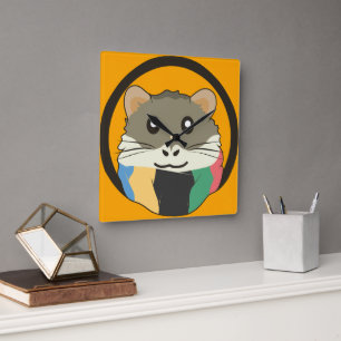 Niedlicher Cartoon Hamster mit einem farbigen Scha Quadratische Wanduhr