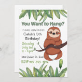 Niedlicher Cartoon hängend Sloth Birthday Einladung (Vorne/Hinten)