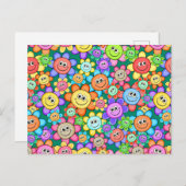 Niedlicher Cartoon Happy Blume Blumenmuster Postkarte (Vorne/Hinten)