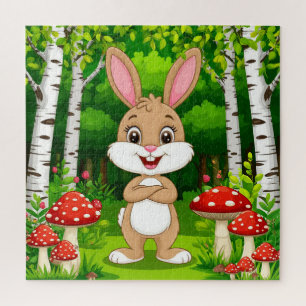 Niedlicher Cartoon-Hase steht in einem üppigen Wal Puzzle