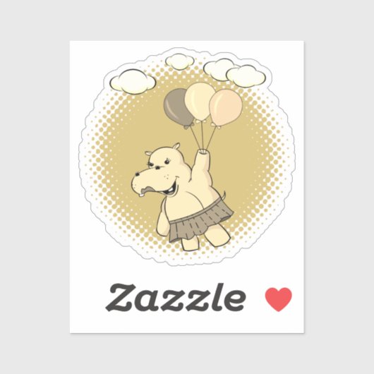 Niedlicher Cartoon Hippo Flug mit Balloons Aufkleber (Blatt)