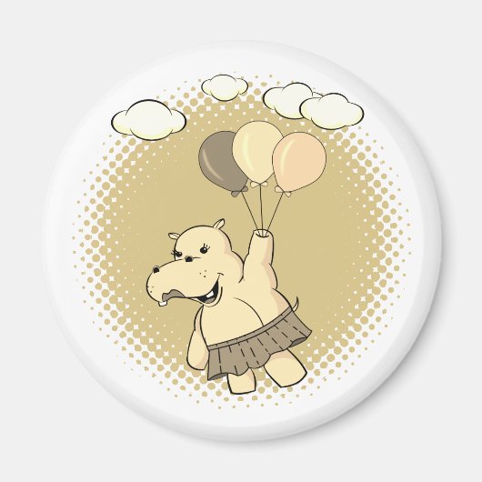 Niedlicher Cartoon Hippo Flug mit Balloons Magnet (Vorne)