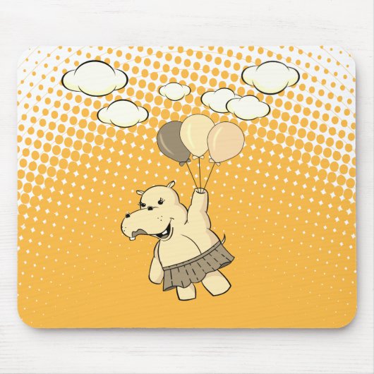 Niedlicher Cartoon Hippo Flug mit Balloons Mousepad (Vorne)