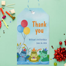 Niedlicher Cartoon Hippo Geburtstagsgeschenk-Tag