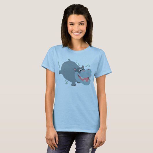 Niedlicher Cartoon Hippo T - Shirt (Vorne ganz)