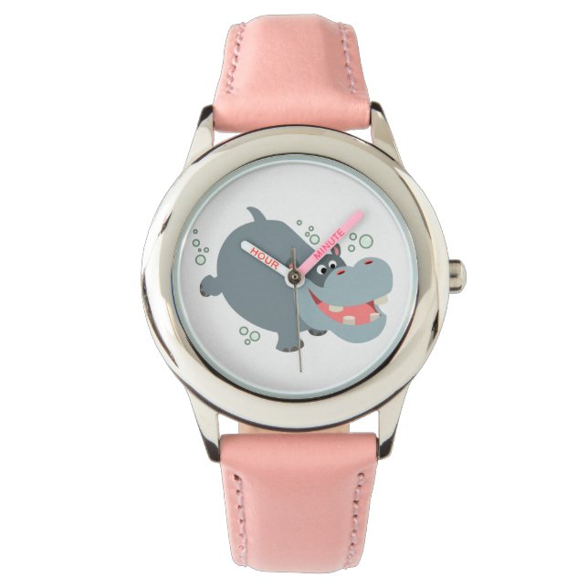 Niedlicher Cartoon Hippo Watch Armbanduhr (Vorderseite)