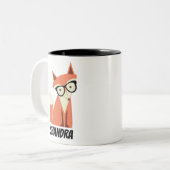Niedlicher Cartoon Hipster Fox mit Brille, Name Zweifarbige Tasse (Vorderseite Links)