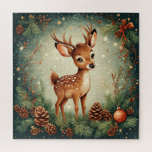 Niedlicher Cartoon Hirsch im festlichen Kraut Puzzle