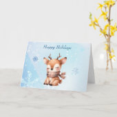 Niedlicher Cartoon Hirsch im Schnee Karte (Gelbe Blume)