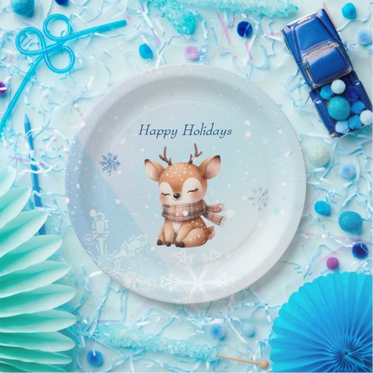 Niedlicher Cartoon Hirsch im Schnee Pappteller (Party)