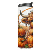 Niedlicher Cartoon Hochlandkuh mit Pumpkins Thermosbecher (Nach links gedreht)