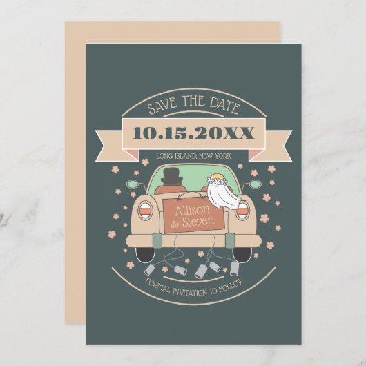 Niedlicher Cartoon Hochzeit speichern Sie das Datu Einladung (Vorne/Hinten)