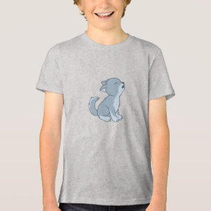 Niedlicher Cartoon Howling Wolf Pup Tri-Blend Shirt