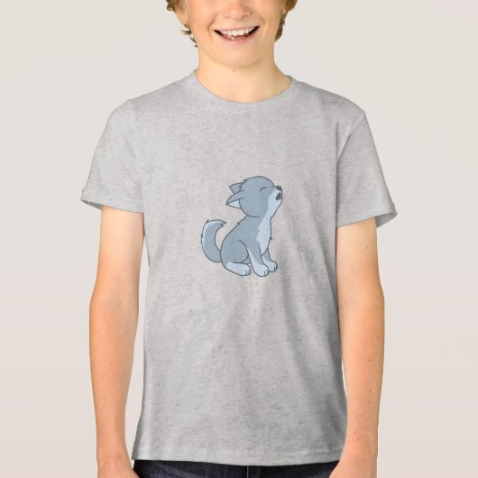 Niedlicher Cartoon Howling Wolf Pup Tri-Blend Shirt (Vorderseite)