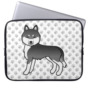 Niedlicher Cartoon-Hund aus schwarz-weißem sibiris Laptopschutzhülle