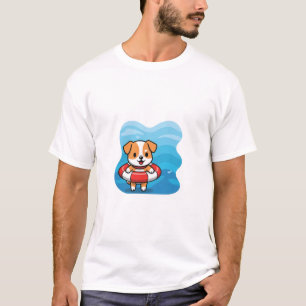 Niedlicher Cartoon-Hund in einem Rettungsring schw T-Shirt