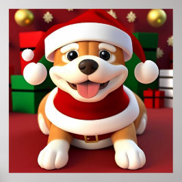 Niedlicher Cartoon Hund in Santa Outfit Poster