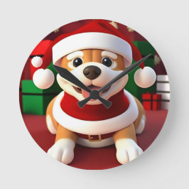 Niedlicher Cartoon Hund in Santa Outfit Runde Wanduhr