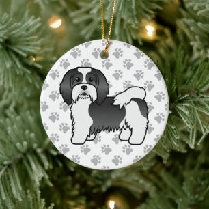 Niedlicher Cartoon-Hund in Schwarz-Weiß Keramik Ornament