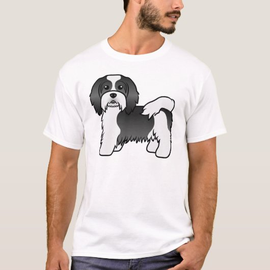 Niedlicher Cartoon-Hund in Schwarz-Weiß T-Shirt (Vorderseite)