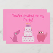 Niedlicher Cartoon-Hund, Katze u. Einladung (Vorne/Hinten)