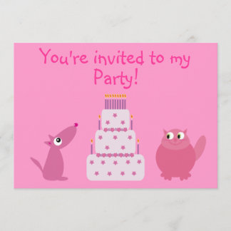 Niedlicher Cartoon-Hund, Katze u. Einladung