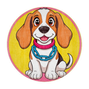 Niedlicher Cartoon-Hund lächelt fröhlich Schneidebrett