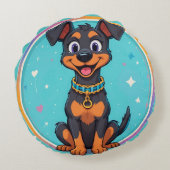 Niedlicher Cartoon Hund mit Collar Rundes Kissen (Rückseite)