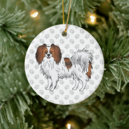 Niedlicher Cartoon-Hund mit grauen Paws aus rotem  Keramik Ornament