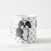 Niedlicher Cartoon-Hund mit schwarzem und weißem S Kaffeetasse (Vorderseite Links)