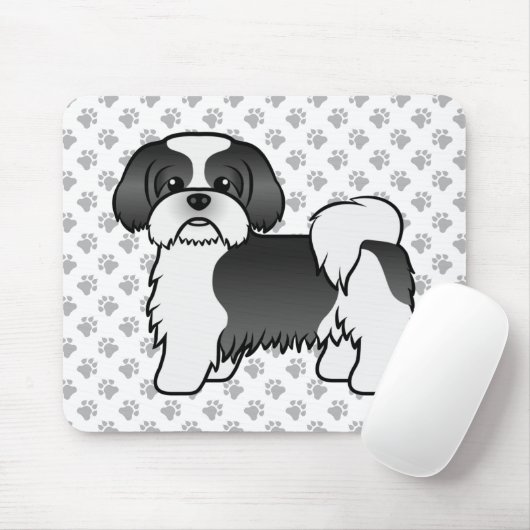 Niedlicher Cartoon-Hund mit schwarzem und weißem S Mousepad (Mit Mouse)