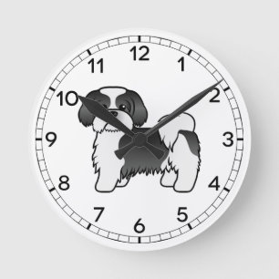 Niedlicher Cartoon-Hund mit schwarzem und weißem S Runde Wanduhr