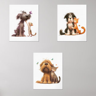 Niedlicher Cartoon Hund und Katze Bilderwand Sets