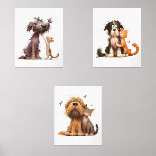 Niedlicher Cartoon Hund und Katze Bilderwand Sets (Vorderseite)