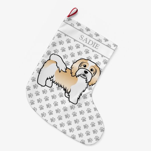 Niedlicher Cartoon-Hund und Name Großer Weihnachtsstrumpf (Vorderansicht (hängend))