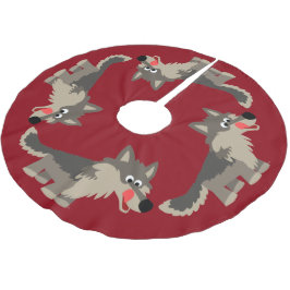 Niedlicher Cartoon Hungerfestungen Wolf Tree Skirt Polyester Weihnachtsbaumdecke