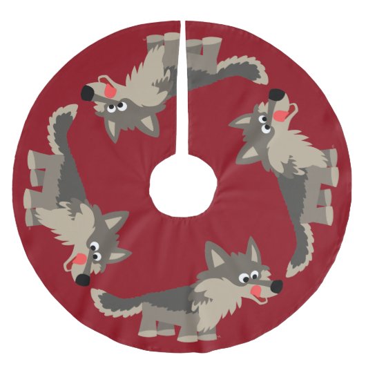 Niedlicher Cartoon Hungerfestungen Wolf Tree Skirt Polyester Weihnachtsbaumdecke (Vorderseite)