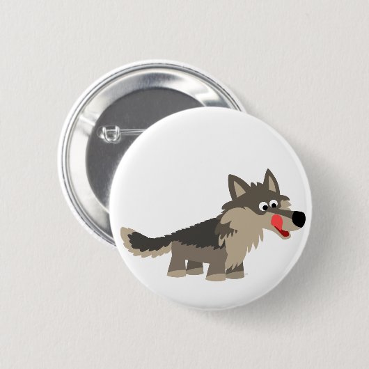 Niedlicher Cartoon-hungriges Wolf-Knopf-Abzeichen Button (Vorne & Hinten)