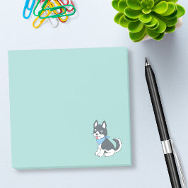 Niedlicher Cartoon Husky Welpen Hund auf Grün Post-it Klebezettel